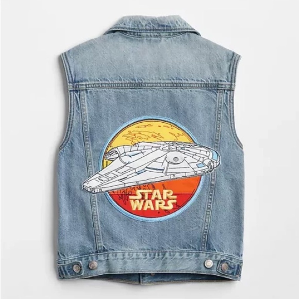 Gap X Star Wars Millenium Falcon jean jacket embroidered vest discontinued